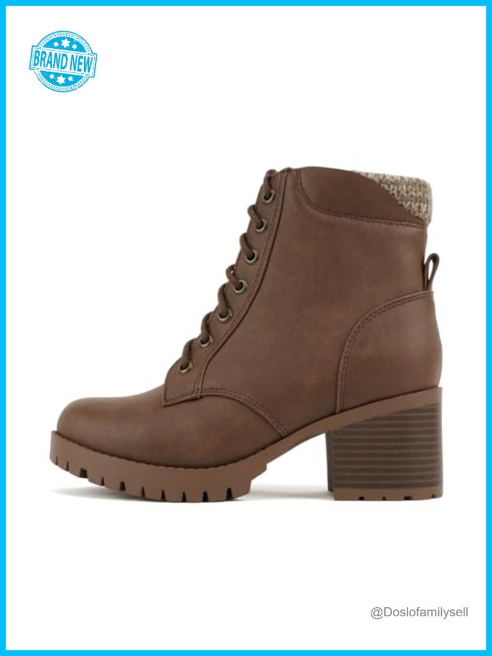 Combat Ankle Bootie Lug Sole Chunky Heel Lace Up Inside Zipper